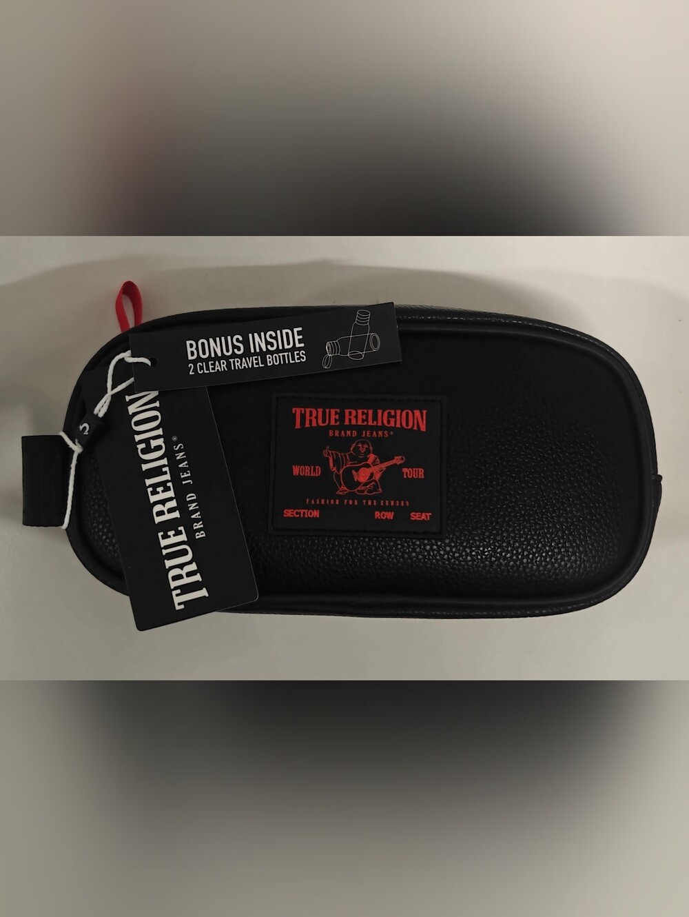 True Religion Men’s Toiletry Bag Black/Red Travel Dopp Kit